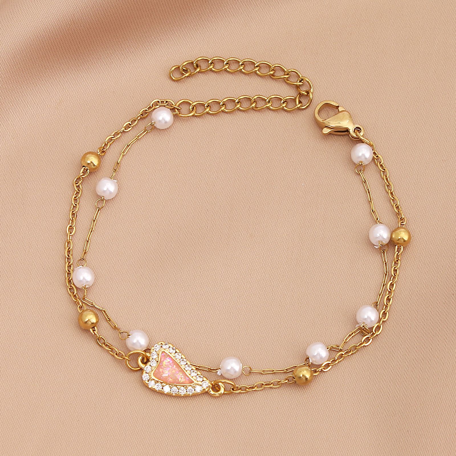 Wholesale Vacation Heart Shape Stainless Steel Inlay Zircon Bracelets